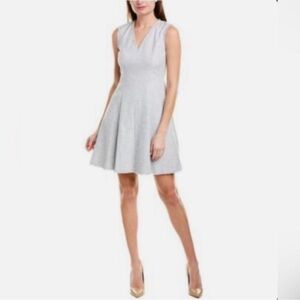 Rebecca Taylor Gray Tweed V-Neck Sleeveless A-Line Fringe Trim Dress-Size 8- EUC